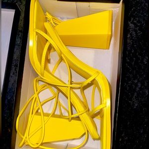 New yellow tie up block heels